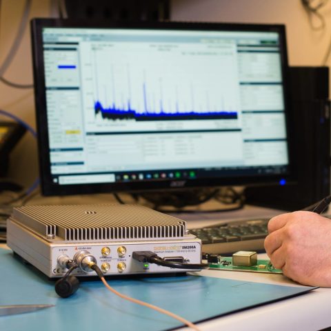 the SM200A spectrum analyzer on a RF work bench