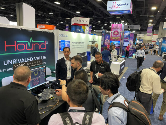 the signal hound team demonstrates new test equipment at the IMS 2024 tradeshow
