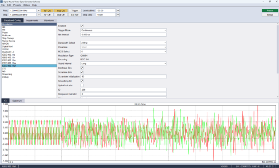 VSG software configured for WLAN AH signal generation.